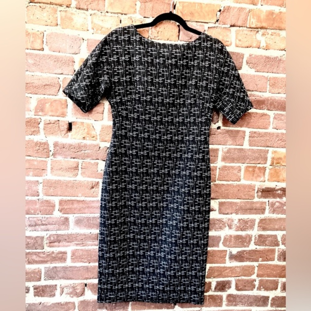 Maggy London Womens Black‎ White Textured Woven Sheath Dress Short Sleeve Size 6